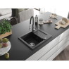 Mexen Enzo gránit egytálcás mosogató csepegtetővel és konyhai csappal Aster, fekete - 6506-77-73450-07