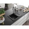 Mexen Enzo chiuvetă de granit cu 1 compartiment cu picurător și baterie de bucătărie Aster, negru - 6506-77-73450-07-B