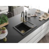 Mexen Enzo chiuvetă din granit cu 1 compartiment, cu scurgător și baterie de bucătărie Aster, negru - 6506-77-73450-57-G