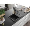 Mexen Enzo chiuvetă de granit cu 1 compartiment, cu picurător și baterie de bucătărie Aster, negru - 6506-77-73450-57-B