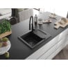 Mexen Enzo chiuvetă de granit cu 1 cuvă cu scurgător și baterie de bucătărie Aster, negru - 6506-77-73450-70-B