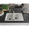 Mexen Gaspar chiuvetă de granit cu 1,5 compartimente cu scurgător și baterie de bucătărie Aster, albă - 6507-20-73450-57-B