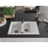 Mexen Gaspar chiuvetă de bucătărie din granit cu 1,5 compartimente și scurgător cu baterie Aster, alb - 6507-20-73450-70-B