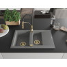 Mexen Gaspar chiuvetă din granit cu 1,5 compartimente cu scurgător și baterie de bucătărie Aster, gri - 6507-71-73450-57-G
