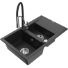 Mexen Gaspar gránit mosogató 1,5 rekeszes leeresztővel és konyhai csapteleppel Aster, fekete/ezüst metál