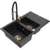 Mexen Gaspar chiuvetă de bucătărie din granit cu 1,5 compartimente cu picurător și baterie de bucătărie Aster,