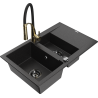 Mexen Gaspar chiuvetă de granit cu 1,5 compartimente, cu scurgător și baterie de bucătărie Aster, negru/argintiu