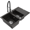 Mexen Gaspar chiuvetă din granit cu 1,5 cuve, cu scurgător și baterie bucătărie Aster, negru/auriu metalic