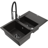 Mexen Gaspar chiuvetă din granit cu 1,5 compartimente cu scurgător și baterie de bucătărie Aster, negru/auriu metalic