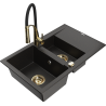 Mexen Gaspar chiuvetă din granit cu 1,5 compartimente, cu scurgător și baterie de bucătărie Aster, neagră/auriu metalizat