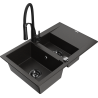 Mexen Gaspar chiuvetă de granit cu 1,5 compartimente cu scurgător și baterie bucătărie Aster, negru/auriu metalizat