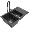 Mexen Gaspar chiuvetă de granit cu 1,5 compartimente cu scurgător și baterie de bucătărie Aster, negru cu pete