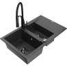 Mexen Gaspar chiuvetă din granit cu 1,5 compartimente, cu scurgător și baterie de bucătărie Aster, negru cu pete