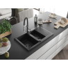Mexen Gaspar chiuvetă de granit cu 1,5 compartimente cu scurgător și baterie de bucătărie Aster, negru - 6507-77-73450-07-B