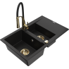Mexen Gaspar chiuvetă de bucătărie din granit cu 1,5 cuve, cu scurgător și baterie Aster, neagră - 6507-77-73450-57-G