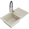 Mexen Pablo egytálcás gránit mosogató csepegtetővel és Aster konyhai csapteleppel, bézs - 6510-69-73450-07