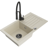 Mexen Pablo gránit mosogató 1-medencés csepegtetővel és Aster konyhai csapteleppel, bézs - 6510-69-73450-70-B