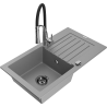 Mexen Pablo chiuvetă de bucătărie din granit cu 1 compartiment, cu scurgător și baterie Aster, gri - 6510-71-73450-07-B