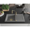 Mexen Pablo chiuvetă de granit cu 1 compartiment, cu scurgător și baterie de bucătărie Aster, gri - 6510-71-73450-57-G