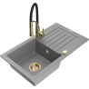 Mexen Pablo chiuvetă de granit cu 1 compartiment, cu scurgător și baterie de bucătărie Aster, gri - 6510-71-73450-57-G