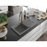 Mexen Pablo 1-kamrás gránit mosogató elvezetővel és Aster konyhai csapteleppel, szürke - 6510-71-73450-57-B
