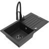 Mexen Pablo chiuvetă de granit cu 1 compartiment cu scurgător și baterie de bucătărie Aster, negru/argintiu metalic
