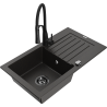 Mexen Pablo chiuvetă de granit cu 1 compartiment cu scurgător și baterie de bucătărie Aster, negru/auriu metalizat