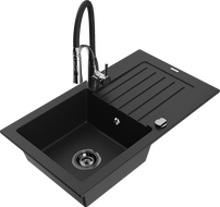 Mexen Pablo egymedencés gránit mosogató csepegtetővel és Aster konyhai csapteleppel, fekete - 6510-77-73450-07-B