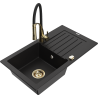 Mexen Pablo gránit mosogató 1-medencés csepegtetővel és Aster konyhai csapteleppel, fekete - 6510-77-73450-57-G