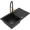 Mexen Pablo chiuvetă de granit cu o singură cuvă și scurgător, cu baterie de bucătărie Aster, neagră