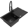 Mexen Pablo 1 rekeszes gránit mosogató csepegtetővel és Aster konyhai csappal, fekete - 6510-77-73450-70-B