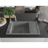Mexen Elias chiuvetă de granit cu un compartiment, cu picurător și baterie de bucătărie Aster, gri - 6511-71-73450-07-B