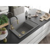 Mexen Elias aster egykamrás gránit mosogató csepegtetővel és konyhai csapteleppel, szürke - 6511-71-73450-57-G