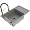 Mexen Elias chiuvetă de granit cu 1 compartiment, cu scurgător și baterie de bucătărie Aster, gri - 6511-71-73450-57-B