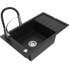 Mexen Elias chiuvetă de bucătărie din granit cu 1 compartiment, cu scurgător și baterie Aster, negru - 6511-77-73450-07