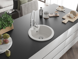 Mexen Diego chiuvetă de bucătărie din granit cu 1 compartiment cu baterie de bucătărie Aster, alb - 6512-20-73450-02