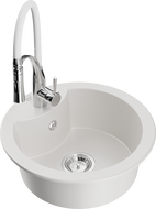 Mexen Diego egymedencés gránit mosogató Aster konyhai csapteleppel, fehér - 6512-20-73450-02