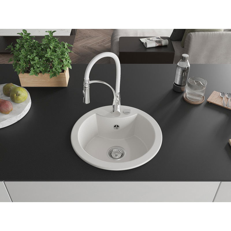 Mexen Diego egymedencés gránit mosogató Aster konyhai csapteleppel, fehér - 6512-20-73450-02