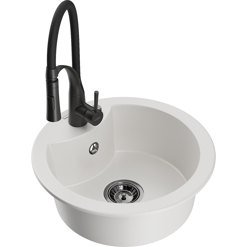 Mexen Diego egymedencés gránit mosogató Aster konyhai csapteleppel, fehér - 6512-20-73450-70-B