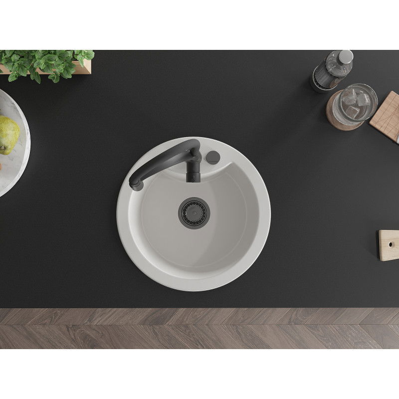 Mexen Diego egymedencés gránit mosogató Aster konyhai csapteleppel, fehér - 6512-20-73450-70-B