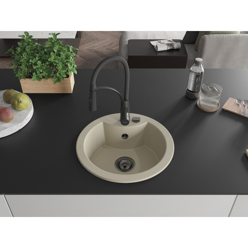 Mexen Diego gránit konyhai mosogató 1 medencés konyhai csapteleppel Aster, bézs - 6512-69-73450-70-B