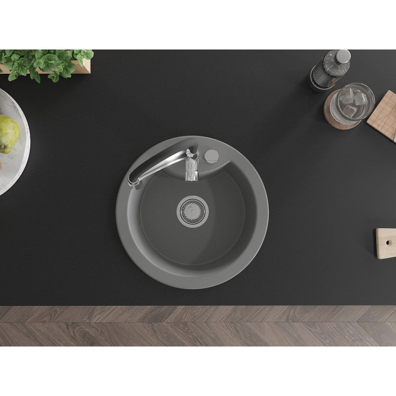 Mexen Diego 1-medencés gránit mosogató Aster konyhai csappal, szürke - 6512-71-73450-07