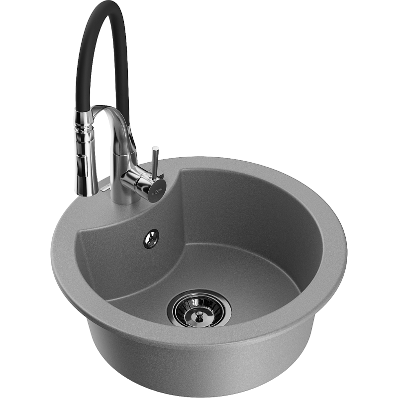 Mexen Diego egykamrás gránit mosogató Aster konyhai csapteleppel, szürke - 6512-71-73450-07-B