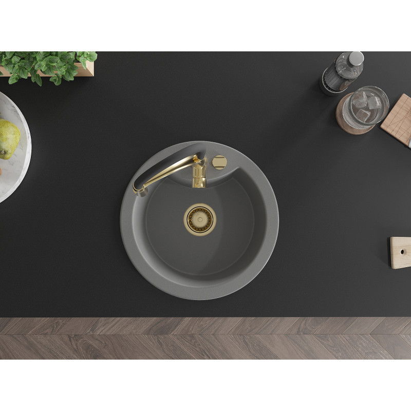 Mexen Diego 1-medencés gránit mosogató Aster konyhai csapteleppel, szürke - 6512-71-73450-57-G