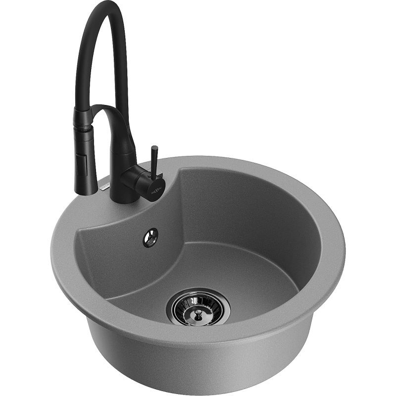 Mexen Diego egymedencés gránit mosogató Aster konyhai csapteleppel, szürke - 6512-71-73450-70-B