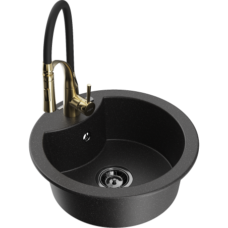 Mexen Diego chiuvetă de bucătărie din granit cu 1 compartiment și baterie Aster, negru/argintiu metalic - 6512-73-73450-57-B