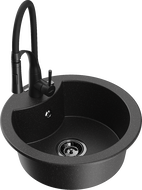 Mexen Diego 1 rekeszes gránit mosogató Aster konyhai csappal, fekete/ezüst metál - 6512-73-73450-70-B