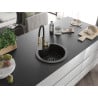 Mexen Diego chiuvetă de bucătărie din granit cu o cuvă, cu baterie Aster, negru/auriu metalic - 6512-75-73450-57-B