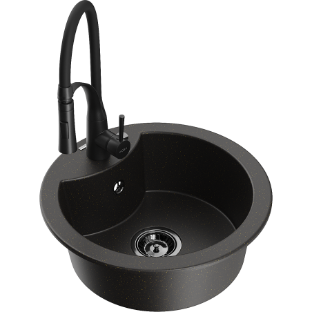 Mexen Diego chiuvetă granit 1-cameră cu baterie de bucătărie Aster, negru/auriu metalic - 6512-75-73450-70-B