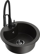 Mexen Diego chiuvetă granit 1-cameră cu baterie de bucătărie Aster, negru/auriu metalic - 6512-75-73450-70-B